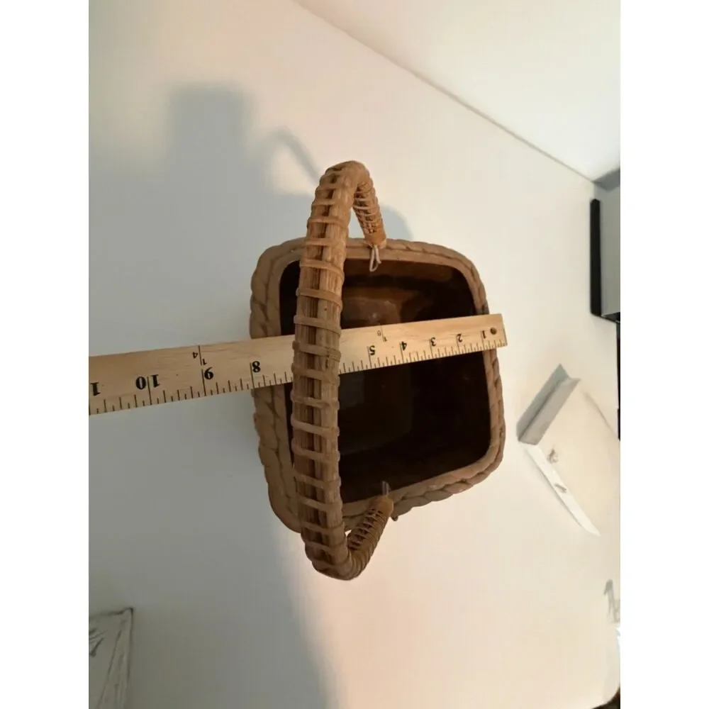 vtg. Japanese trompe l'oeil ceramic basket with braided handle